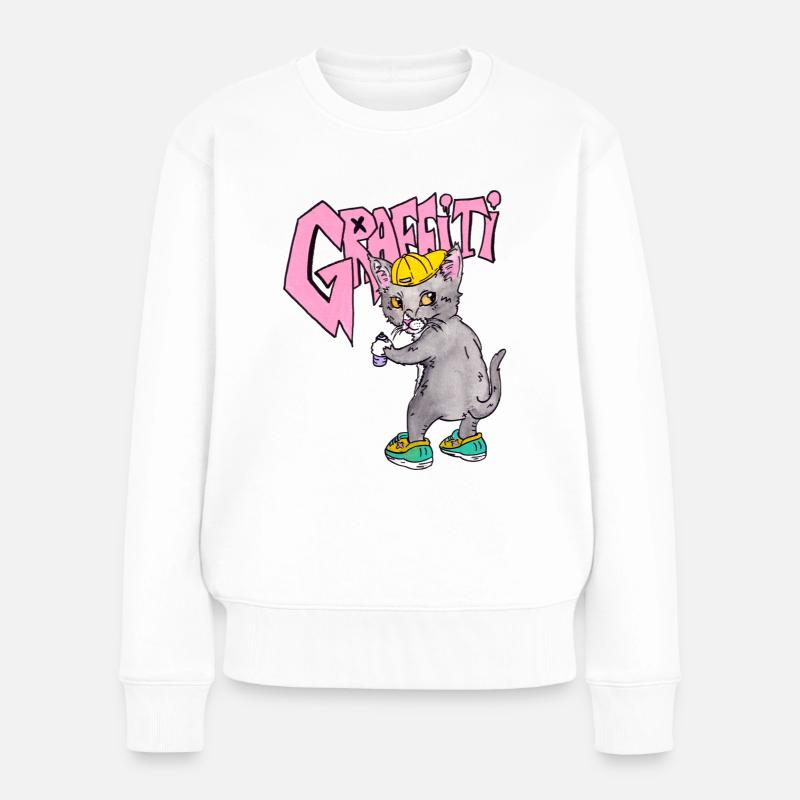 Graffiti Katze - Frauen Premium Bio Pullover - Weiß