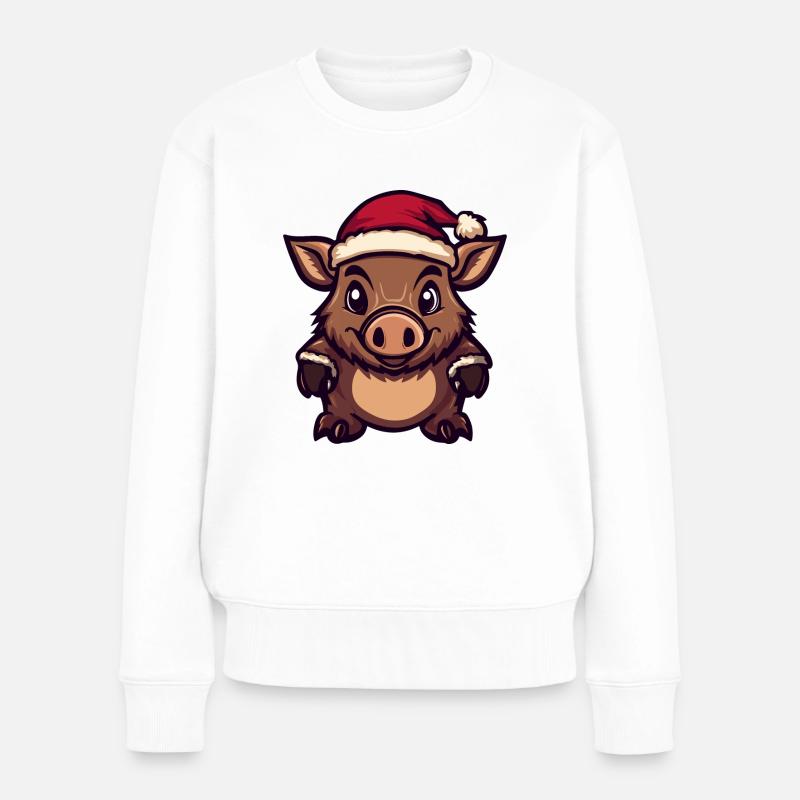 Schwein Weihnachten Wildschwein - Frauen Premium Bio Pullover - Weiß