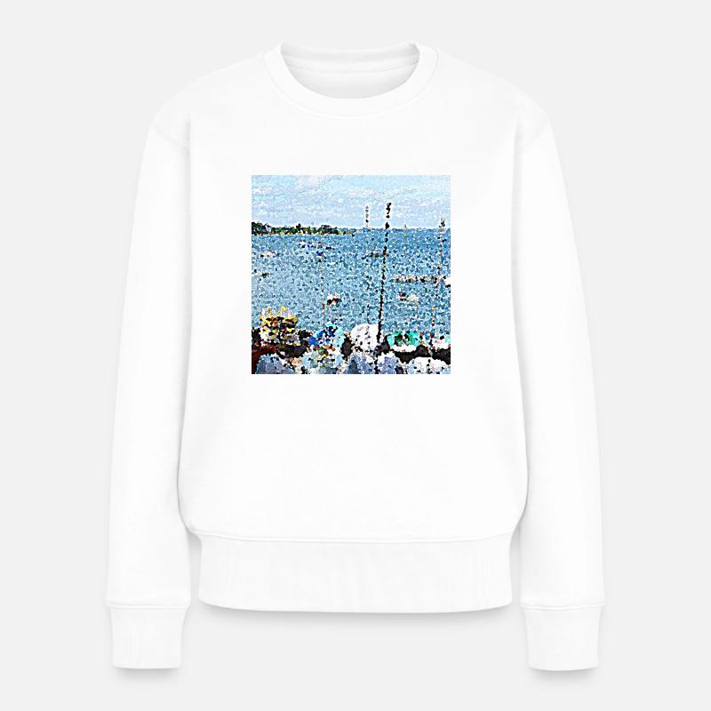 Der kleine Hafen der Bretagne - Frauen Premium Bio Pullover - Weiß