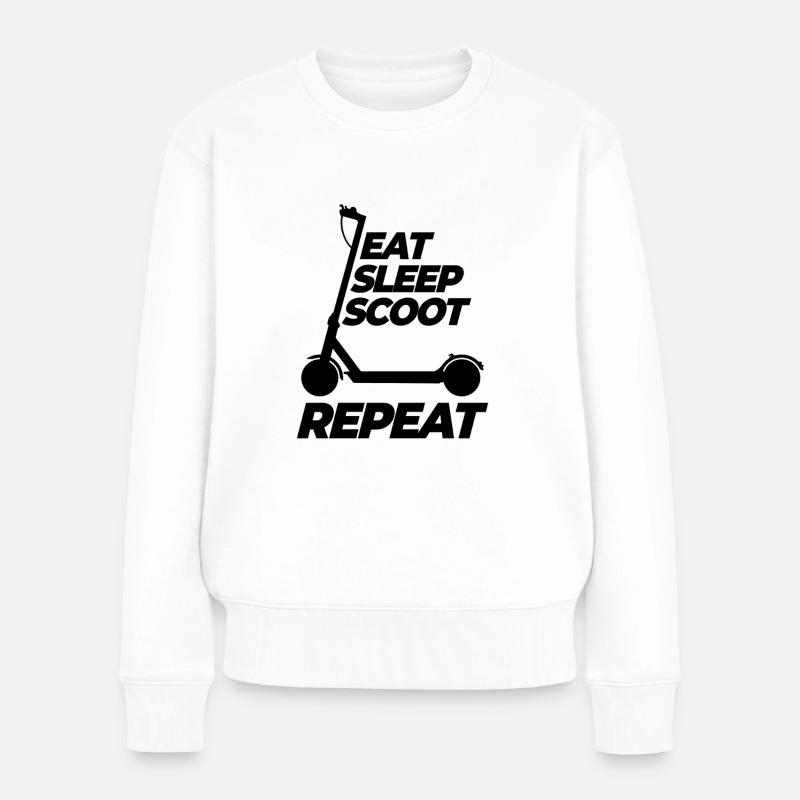 Eat Sleep Scoot Repeat, E-Scooter, Elektro Roller - Frauen Premium Bio Pullover - Weiß