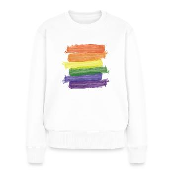 Regenbogen Pinsel (Strokes) - Frauen Premium Bio Pullover - Weiß - Vorne - Julia (174cm)