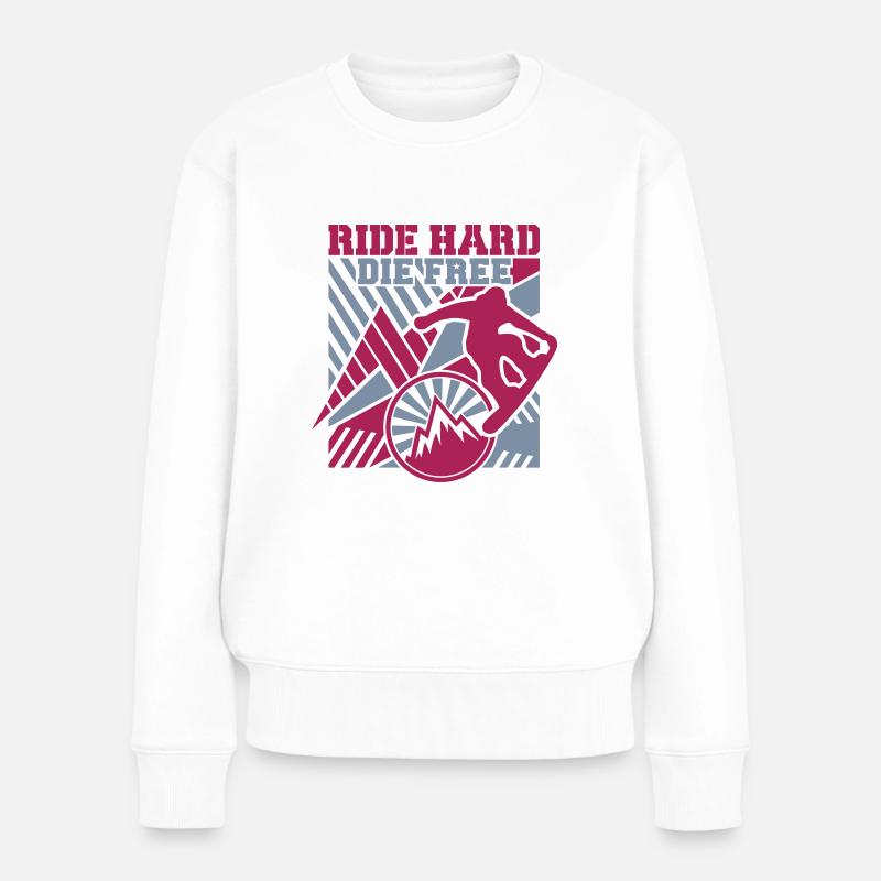 Ride Hard (Snowboarding) - Frauen Premium Bio Pullover - Weiß