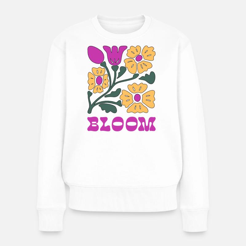 Blumen Pop Neon Pink - Frauen Premium Bio Pullover - Weiß
