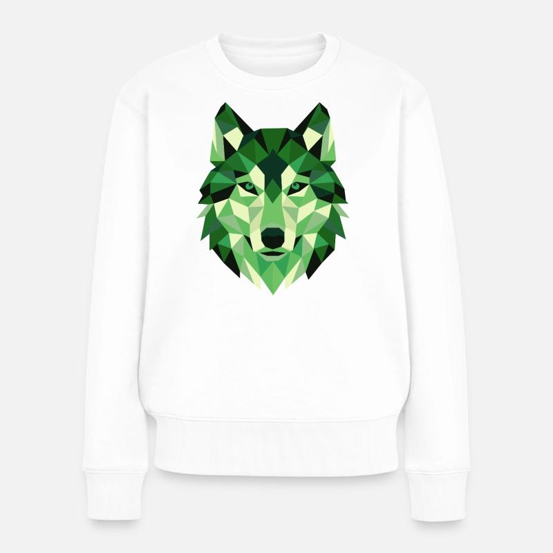 Wolf Head Polygon Geometry Portrait - Women's Premium Organic Jumper - white