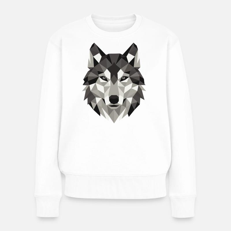 Wolf Head Lowpoly Geometry - Women's Premium Organic Jumper - white