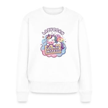 Faulpelz: Ich mache stattdessen ein Nickerchen - Frauen Premium Bio Pullover - Weiß - Vorne - Julia (174cm)