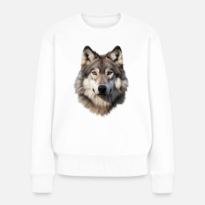 Wolf (weiß/grau) - Frauen Premium Bio Pullover - Weiß