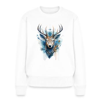 cerf, cerf, bois de cerf, animal, nature, forêt, nature sauvage, montagnes - Pull Premium bio Femme - blanc - Devant - Julia (174cm)
