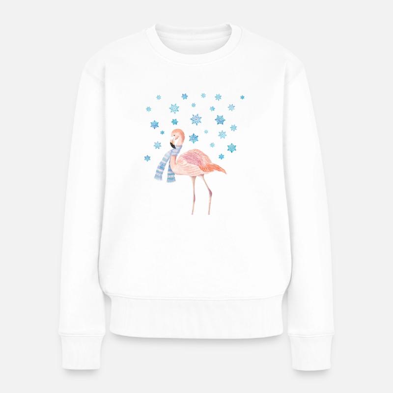 Flamingo im Schnee - Frauen Premium Bio Pullover - Weiß
