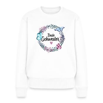 Beste Schwester - Blumenkranz Geschenk Schwestern - Frauen Premium Bio Pullover - Weiß - Vorne - Julia (174cm)
