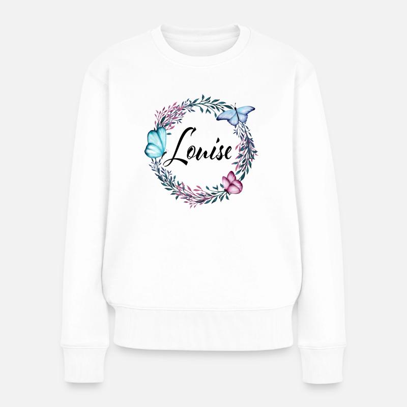 Louise, nom, lettrage, couronne de fleurs, cadeau - Pull Premium bio Femme - blanc