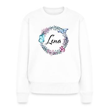 Lena, nom, lettrage, couronne de fleurs, cadeau - Pull Premium bio Femme - blanc - Devant - Julia (174cm)