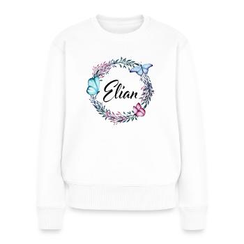 Elian, nom, lettrage, couronne de fleurs, cadeau - Pull Premium bio Femme - blanc - Devant - Julia (174cm)