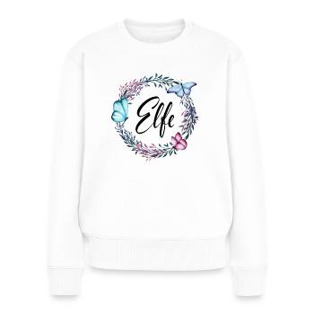 Elfe, nom, lettrage, couronne de fleurs, cadeau - Pull Premium bio Femme - blanc - Devant - Julia (174cm)