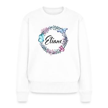 Eliane, nom, lettrage, couronne de fleurs, cadeau - Pull Premium bio Femme - blanc - Devant - Julia (174cm)