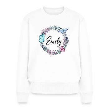 Emely, name, lettering, flower wreath, gift - Women's Premium Organic Jumper - white - Front - Julia (174cm)