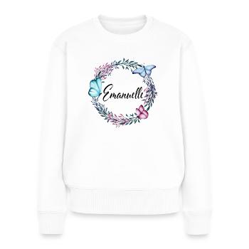 Emanuelle, nom, lettrage, couronne leurs, cadeau - Pull Premium bio Femme - blanc - Devant - Julia (174cm)