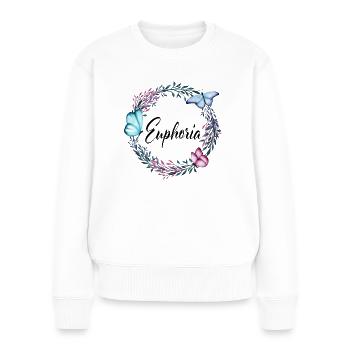 Euphoria, name, lettering, flower wreath, gift - Women's Premium Organic Jumper - white - Front - Julia (174cm)