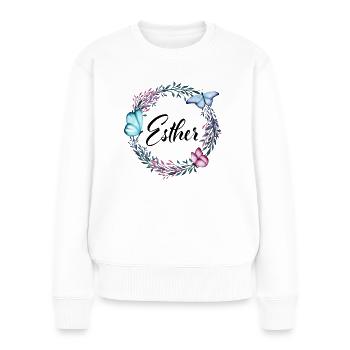Esther, name, lettering, flower wreath, gift - Women's Premium Organic Jumper - white - Front - Julia (174cm)