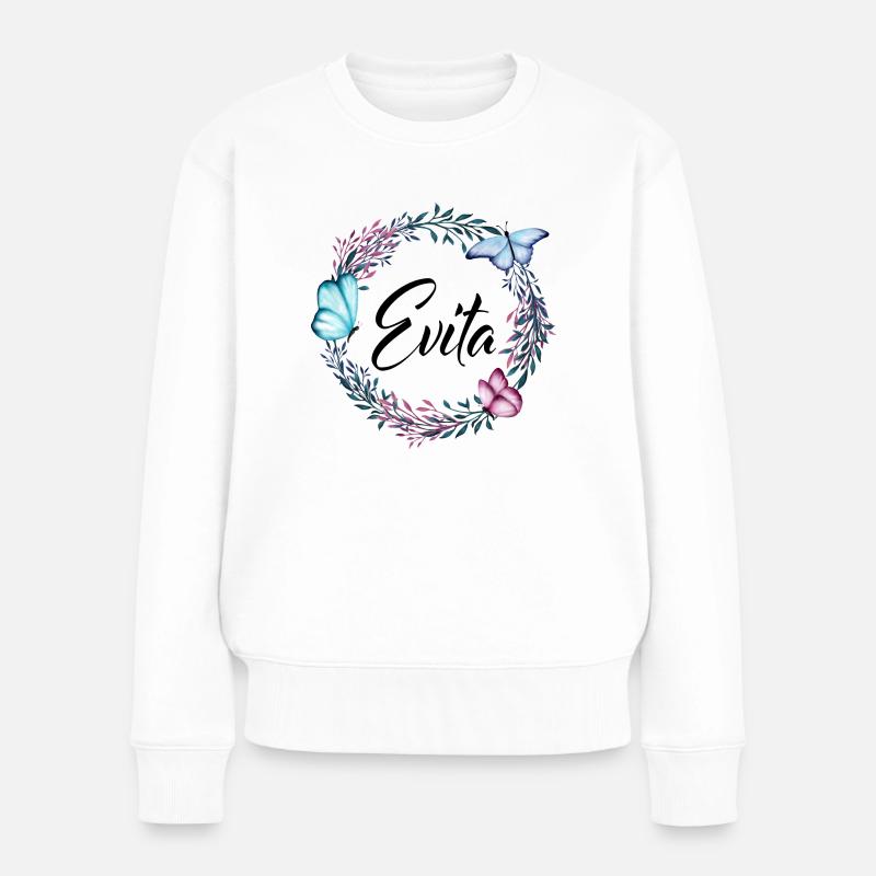 Evita, nom, lettrage, couronne de fleurs, cadeau - Pull Premium bio Femme - blanc