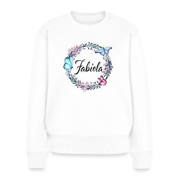 Fabiola, nom, lettrage, couronne de fleurs, cadeau - Pull Premium bio Femme - blanc - Devant - Julia (174cm)