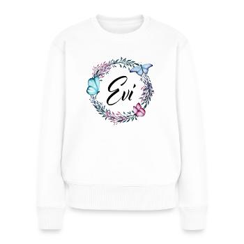 Evi, nom, lettrage, couronne de fleurs, cadeau - Pull Premium bio Femme - blanc - Devant - Julia (174cm)