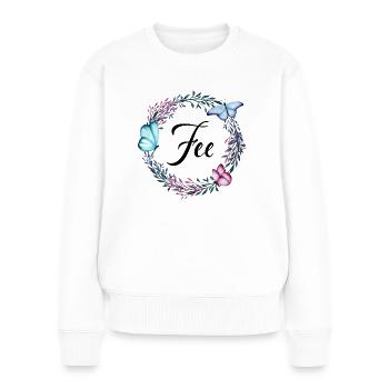 Fee, nom, lettrage, couronne de fleurs, cadeau - Pull Premium bio Femme - blanc - Devant - Julia (174cm)