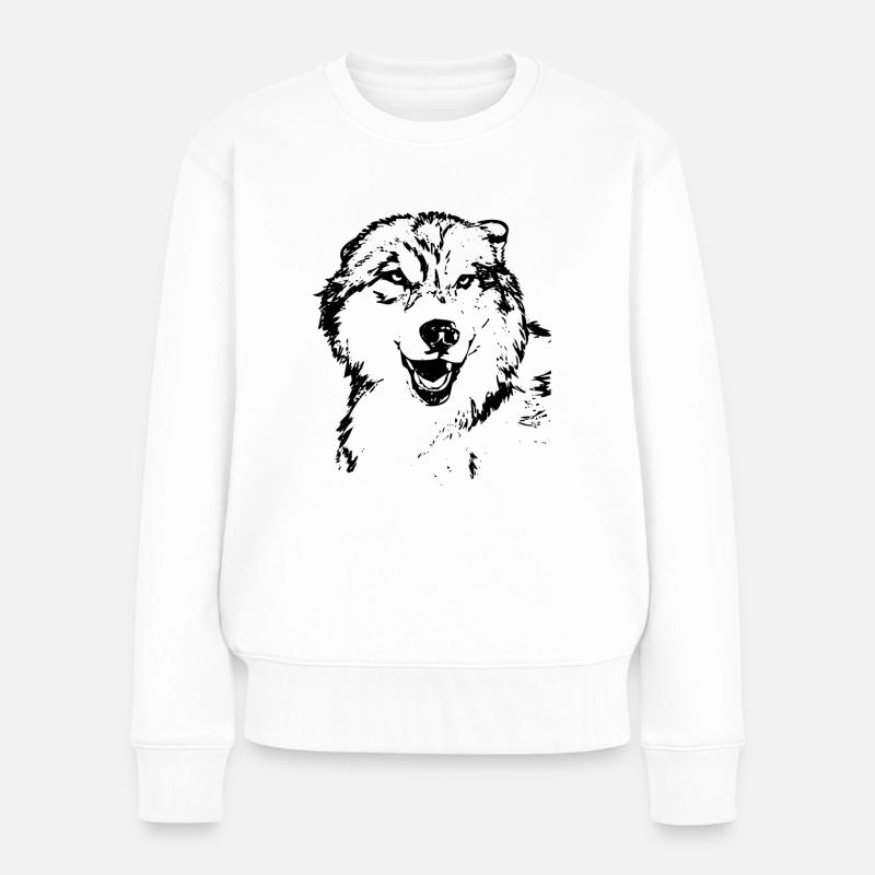 Wolf - Frauen Premium Bio Pullover - Weiß