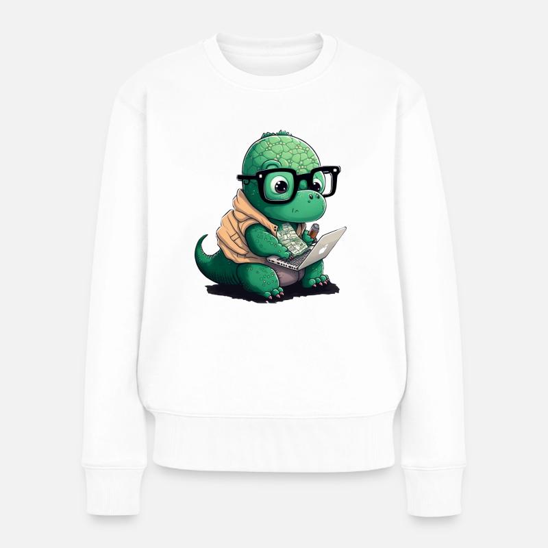 Süßer Dino der Programmiert - Frauen Premium Bio Pullover - Weiß