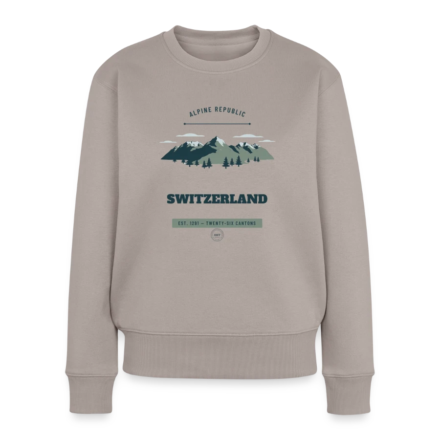 Switzerland badge on a women's premium organic jumper, taupe