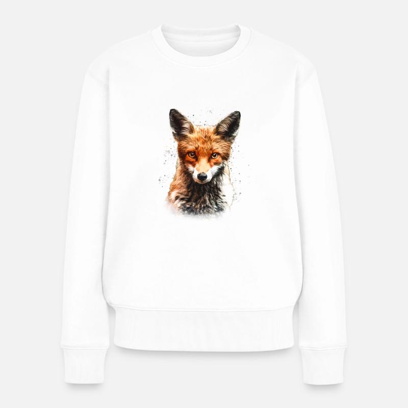 Fuchs mit Farbklecksen - Frauen Premium Bio Pullover - Weiß