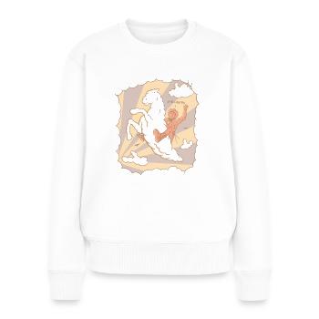 Weit westlich, weit oben - Frauen Premium Bio Pullover - Weiß - Vorne - Julia (174cm)