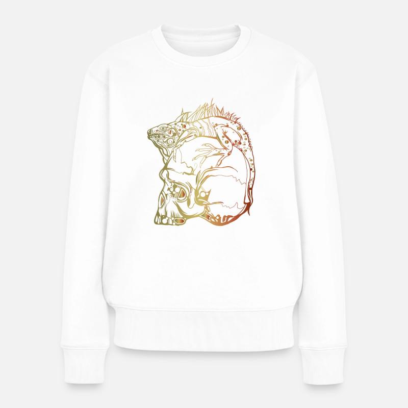 Exotischer Leguan // Skull // Verlauf - Frauen Premium Bio Pullover - Weiß