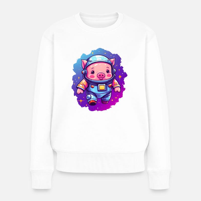 Süßes Schwein im All! - Frauen Premium Bio Pullover - Weiß