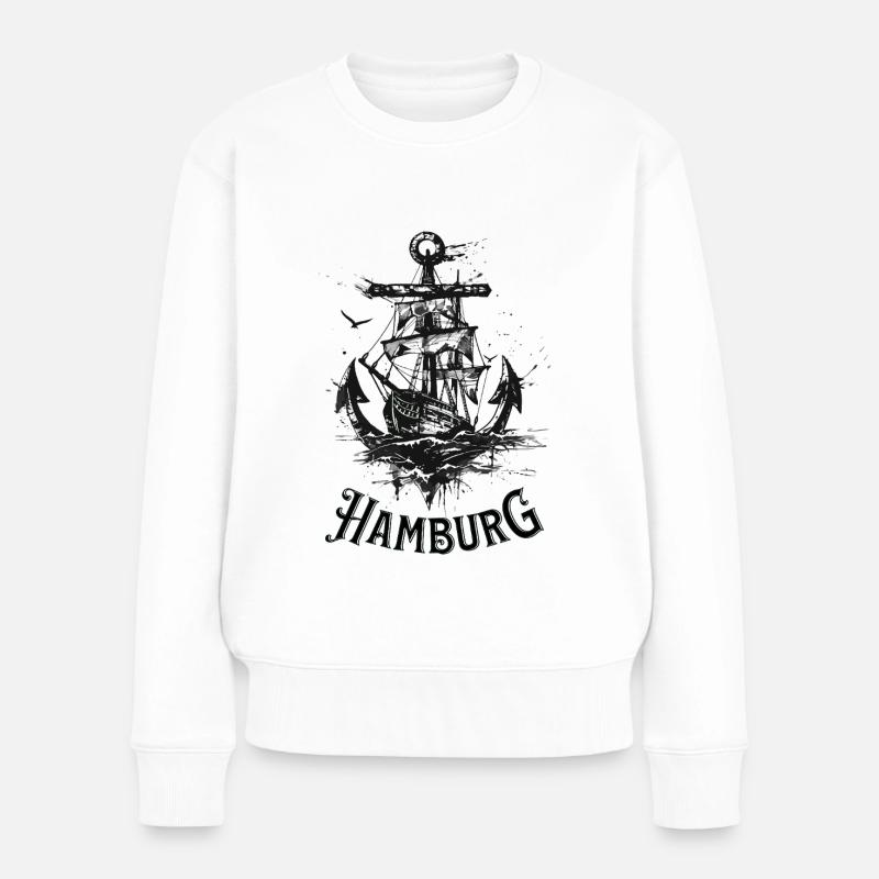 Hamburg Anker Schiff Segelschiff Matrose Seemann - Frauen Premium Bio Pullover - Weiß