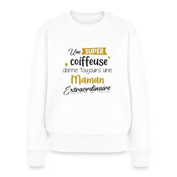 Coiffeuse - Super - Cadeau - Métier - Maman - Pull Premium bio Femme - blanc - Devant - Julia (174cm)