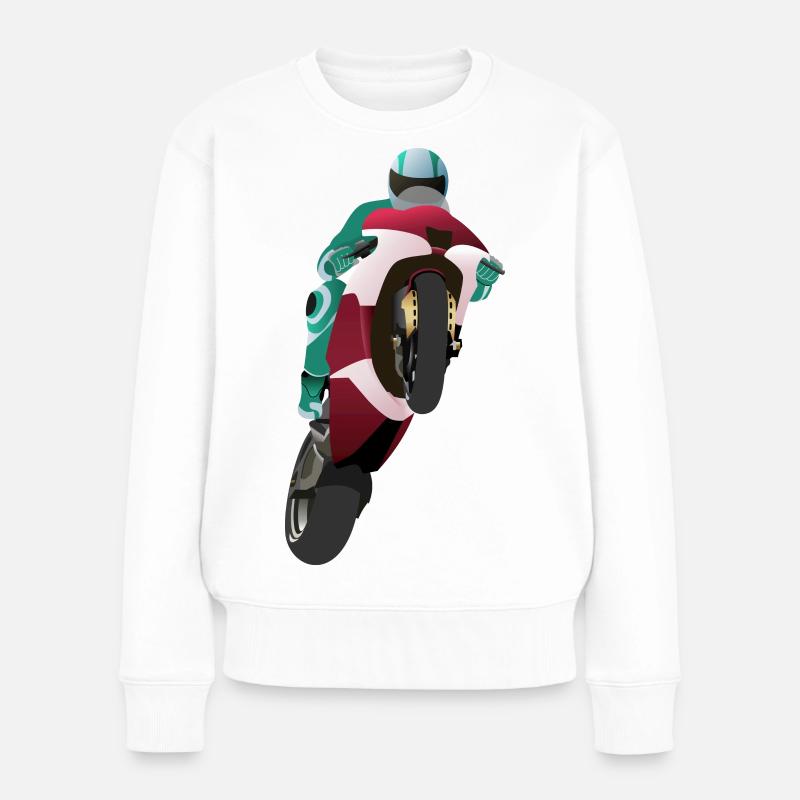 Wheelie extrem mit Motorrad beim Rennen - Frauen Premium Bio Pullover - Weiß
