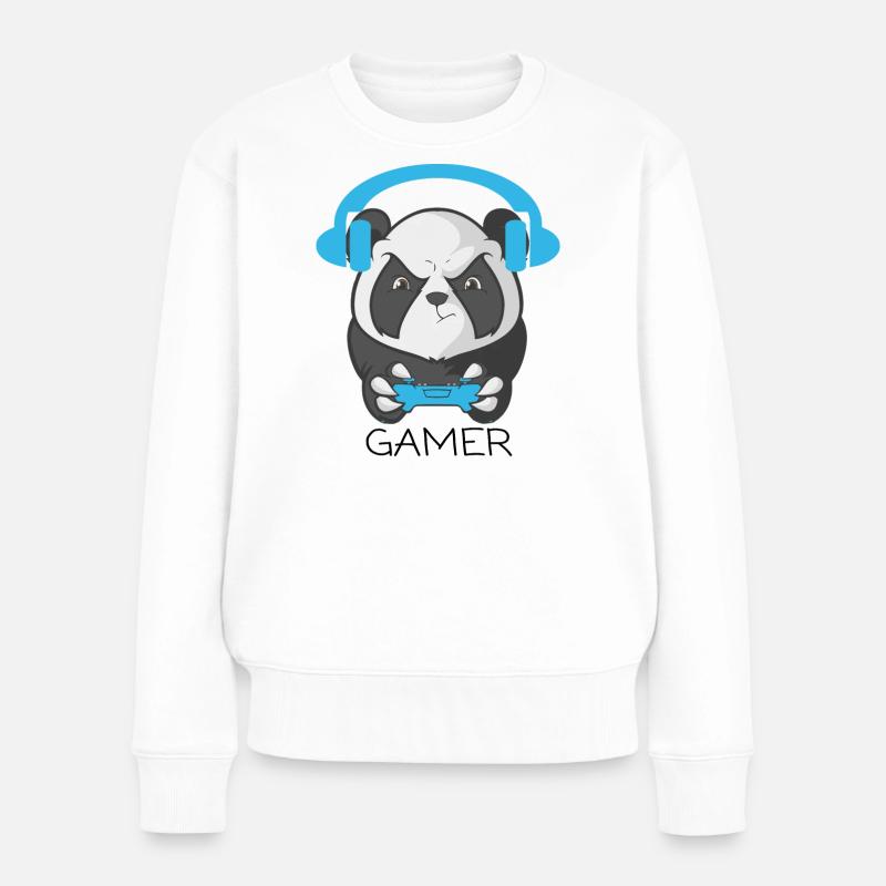 Verspieltes Panda-Gamer-Design - Frauen Premium Bio Pullover - Weiß