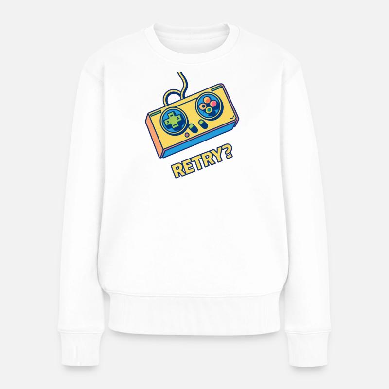 Retro-Controller-Wiederholung - Frauen Premium Bio Pullover - Weiß