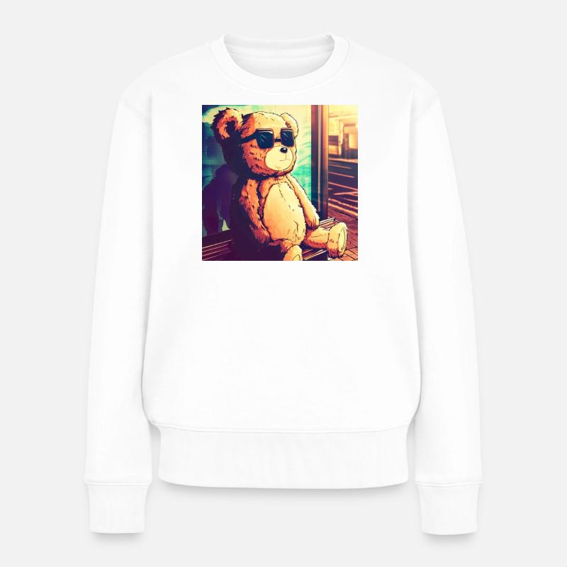 Teddy on Bus - Frauen Premium Bio Pullover - Weiß