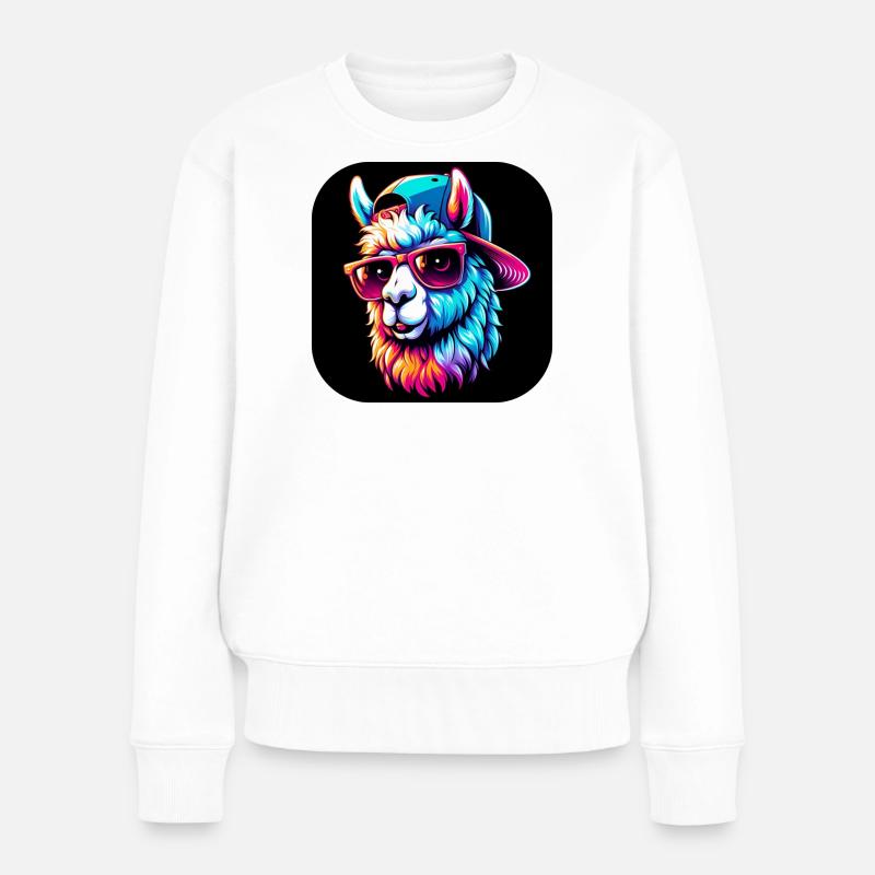 Alpaka Sonnenbrille Hut Fell Bunt - Frauen Premium Bio Pullover - Weiß