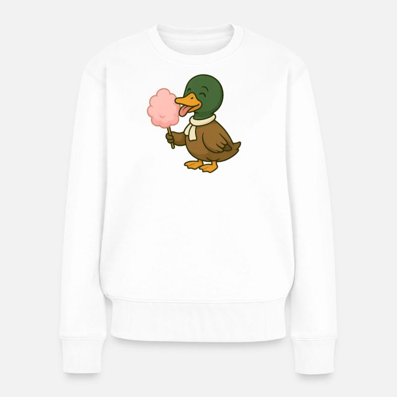 Verspieltes Enten-Motiv mit Zuckerwatte - Frauen Premium Bio Pullover - Weiß