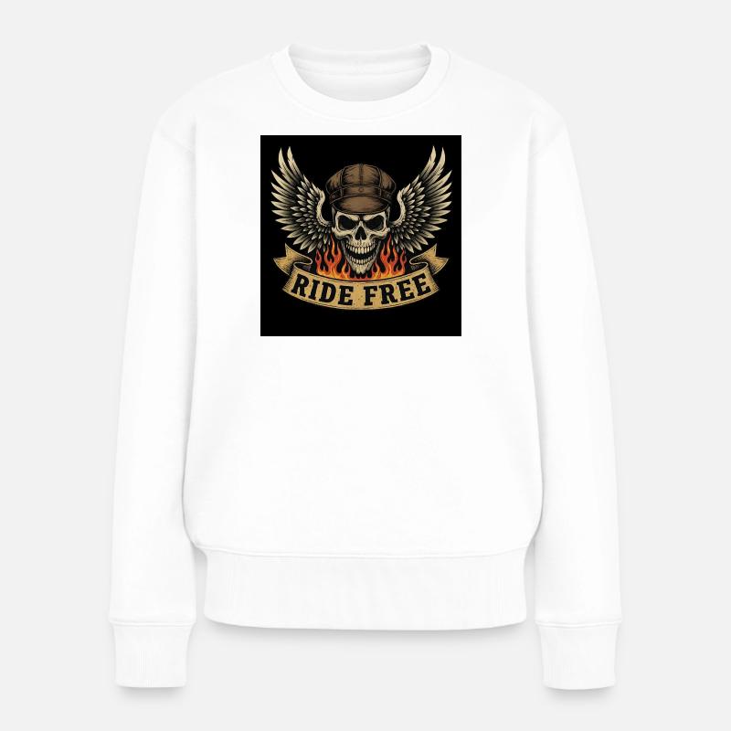 Biker Skull Design - Frauen Premium Bio Pullover - Weiß
