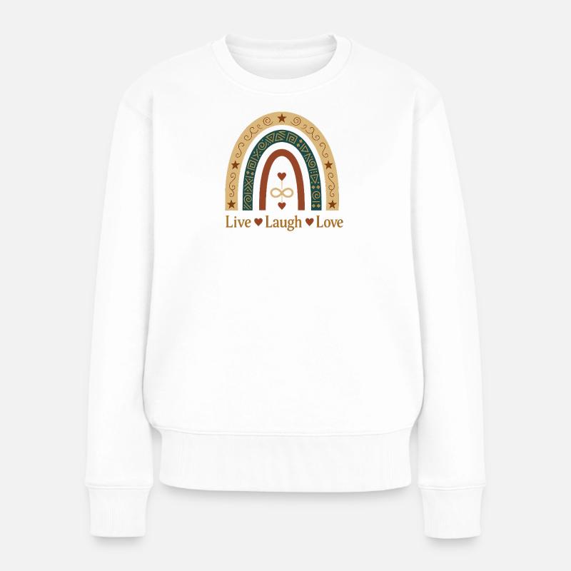 Live Laugh Love Boho Regenbogen - Frauen Premium Bio Pullover - Weiß