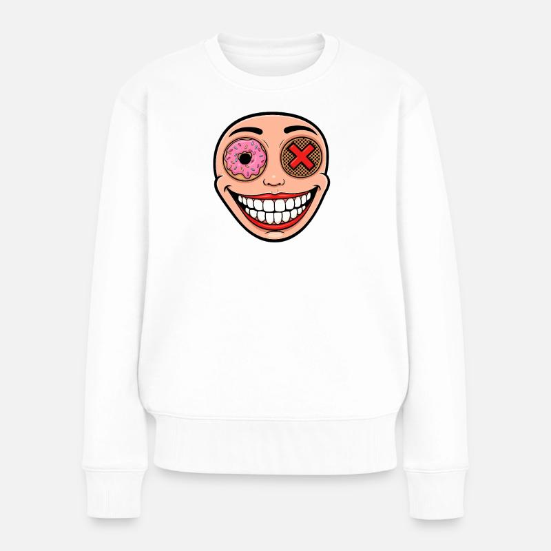 Eklektisches Lächeln mit Donut und Blütenblatt - Frauen Premium Bio Pullover - Weiß