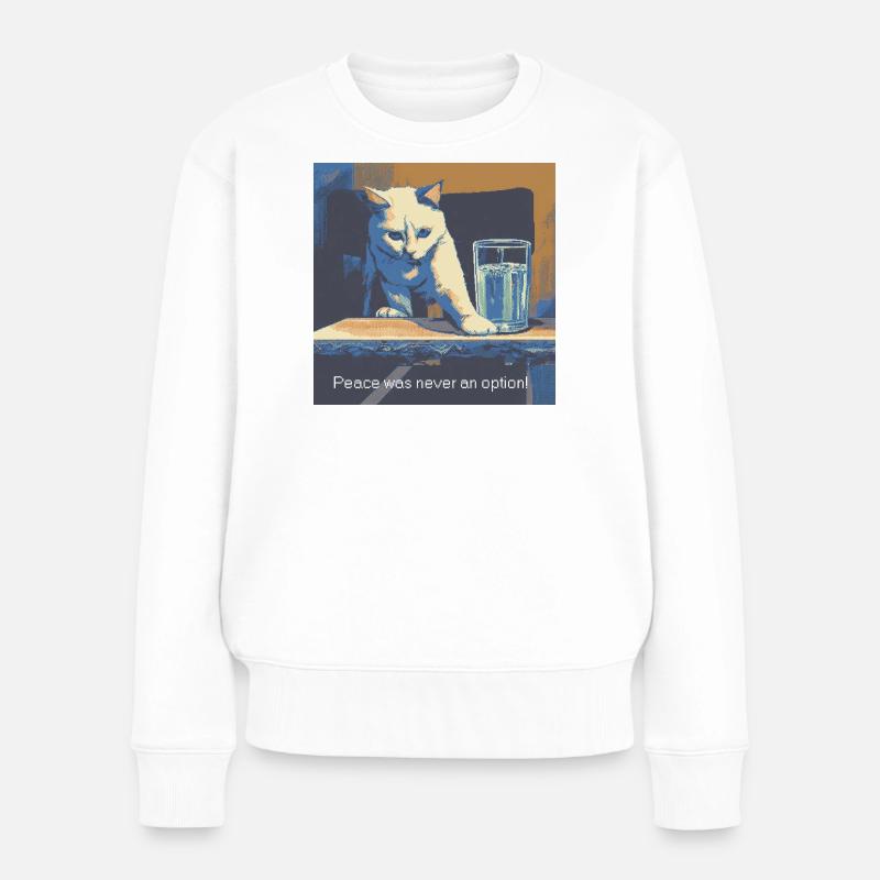 Katzenmotiv mit Friedensbotschaft - Frauen Premium Bio Pullover - Weiß