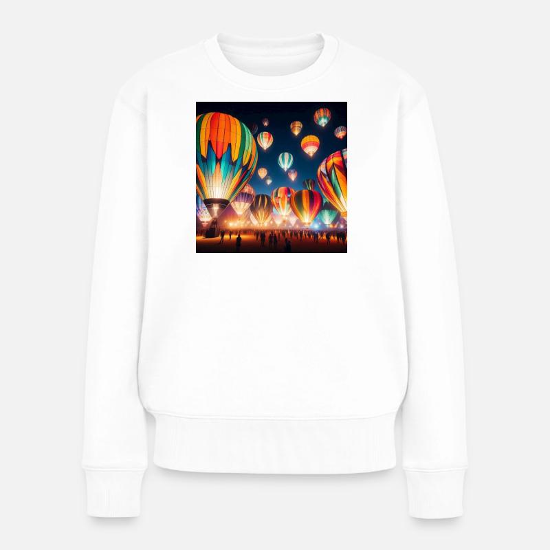 Bunte Nacht-Heißluftballons - Frauen Premium Bio Pullover - Weiß