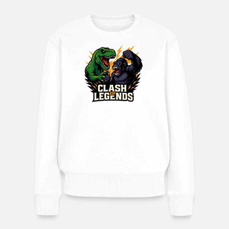 Dino gegen Gorilla - Frauen Premium Bio Pullover - Weiß