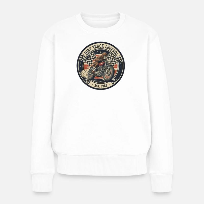 Vintage Dirt Track Motorcycle Logo - Frauen Premium Bio Pullover - Weiß