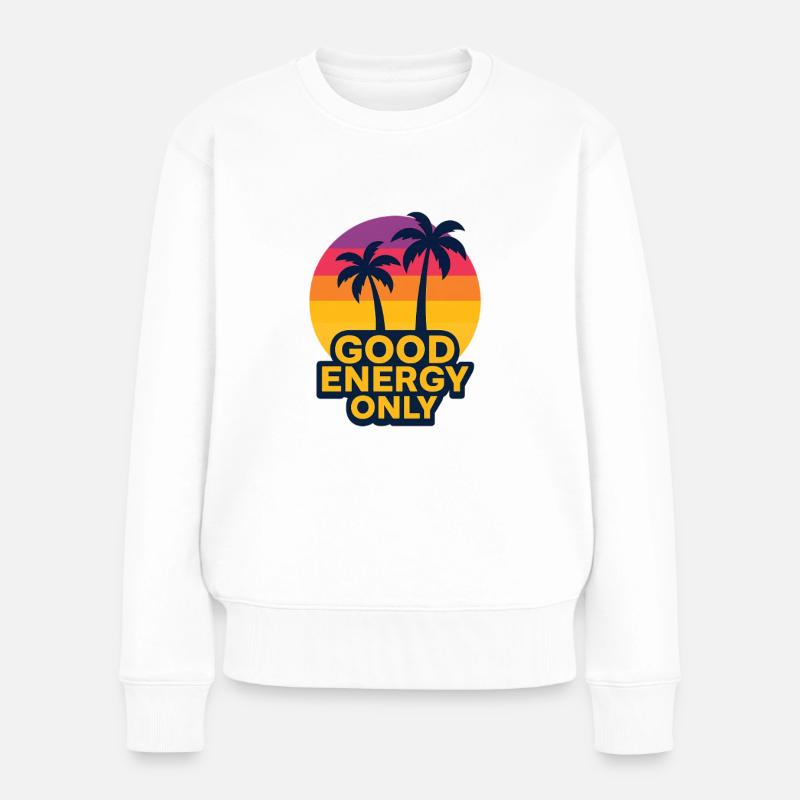 Sonnige Palmen mit Gute Energie Botschaft - Frauen Premium Bio Pullover - Weiß